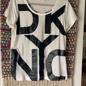 DKNY White and Black Graphic T-Shirt